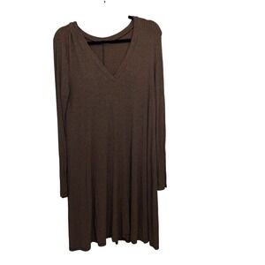 Lush Sophisticated Modern Edgy Brown Black Striped Long Sleeve Knit Dress Large